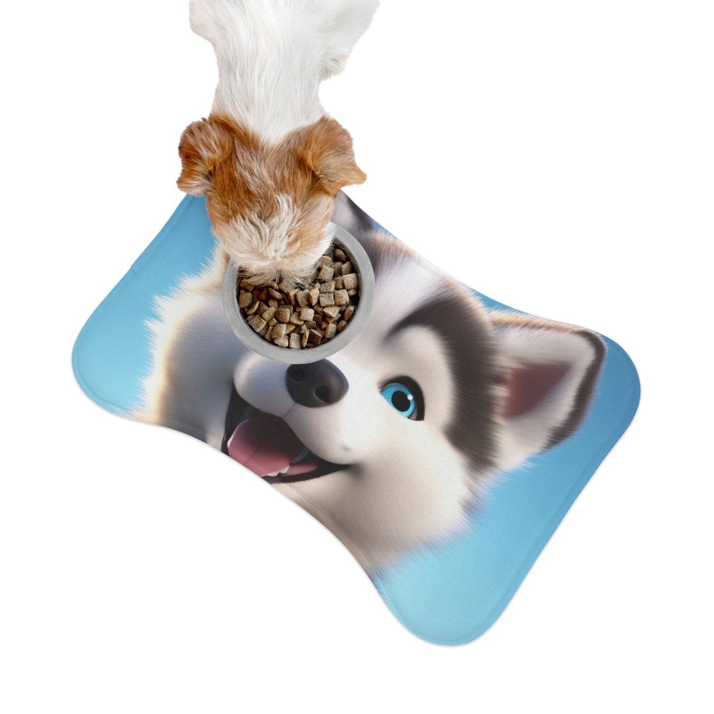 Designer Pet Feeding Mat – Non-Slip, Absorbent & Bone Shaped for Mess-Free Meals, Adorable Husky Pet Feeding Mat - Ideal for Dog Lovers