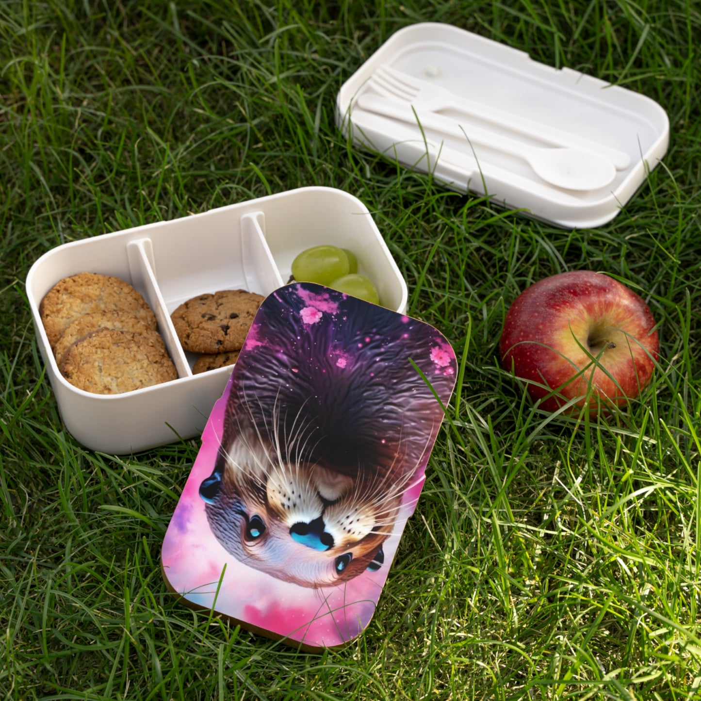 Stylish Bento Box Lunchbox – Portable, Designed Food Container with Wooden Lid & Two Moveable Compartments for Work, School & Picnics