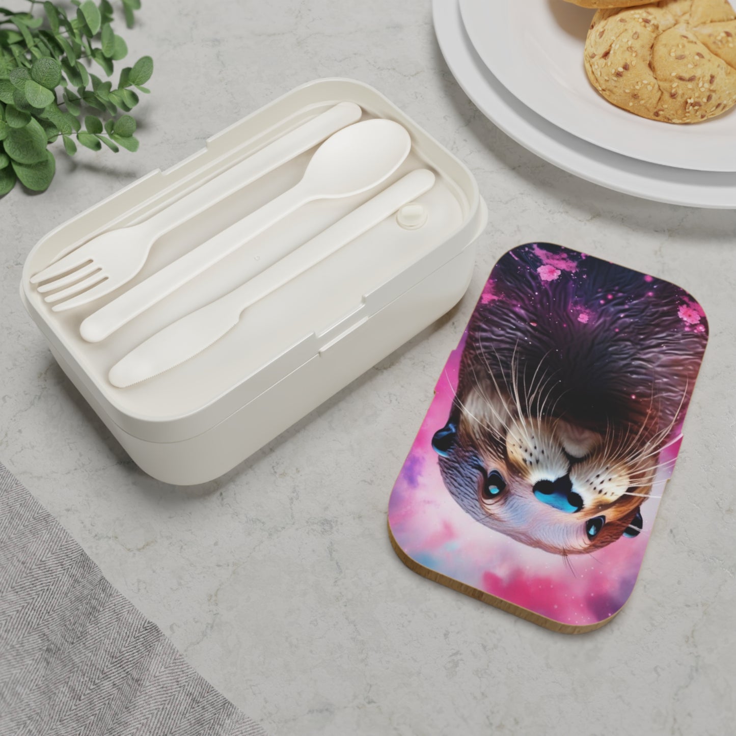 Stylish Bento Box Lunchbox – Portable, Designed Food Container with Wooden Lid & Two Moveable Compartments for Work, School & Picnics