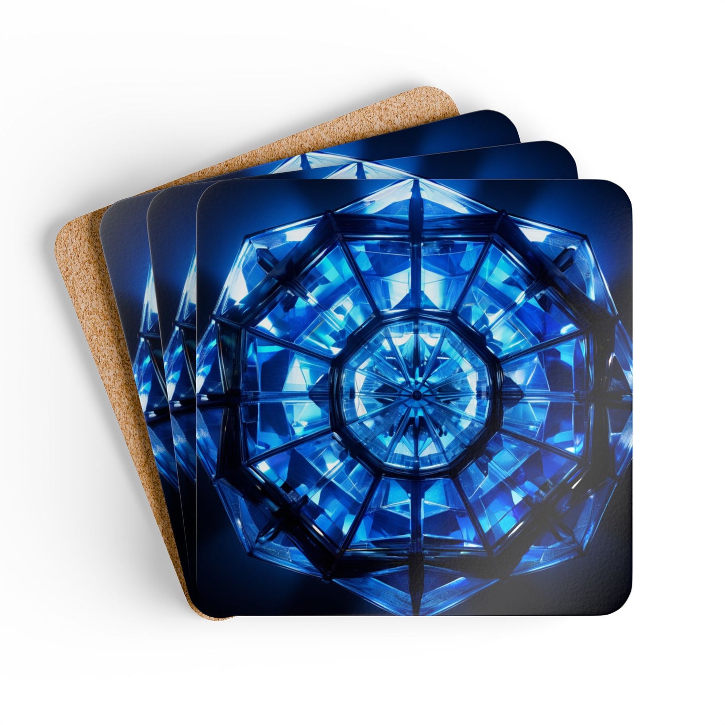Artistic Corkwood Coaster Set - Geometric Blue Design for Home Decor, Kitchen Accessories