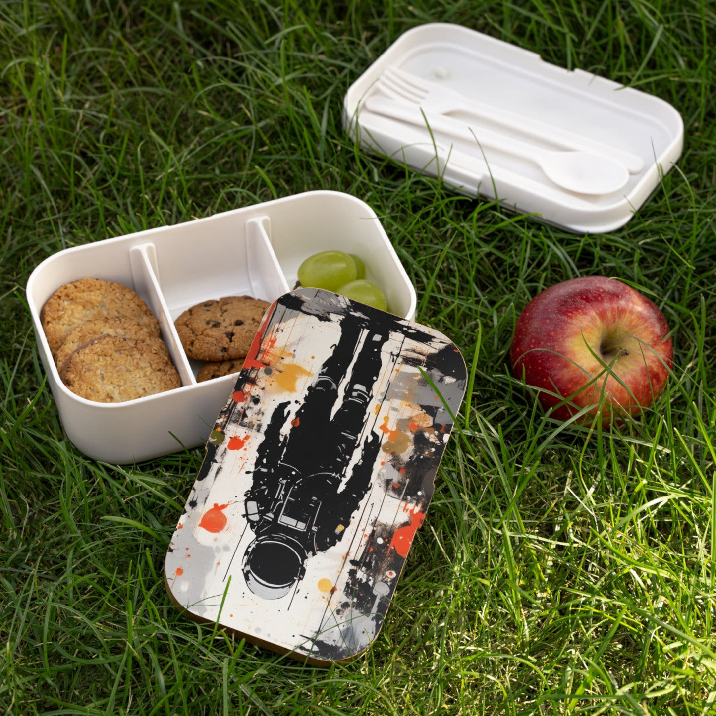 Stylish Bento Box Lunchbox – Portable, Designed Food Container with Wooden Lid & Two Moveable Compartments for Work, School & Picnics