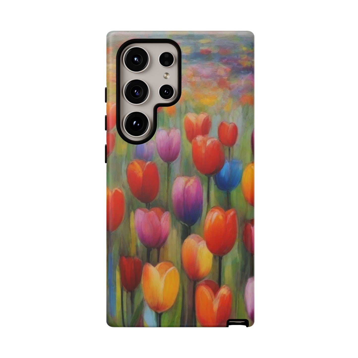 Tough Case Phone Case for Samsung Galaxy S25/S24– Dual Layer, Matte/Glossy Finish, Wireless Charging Compatible, Colorful Tulip Phone Case