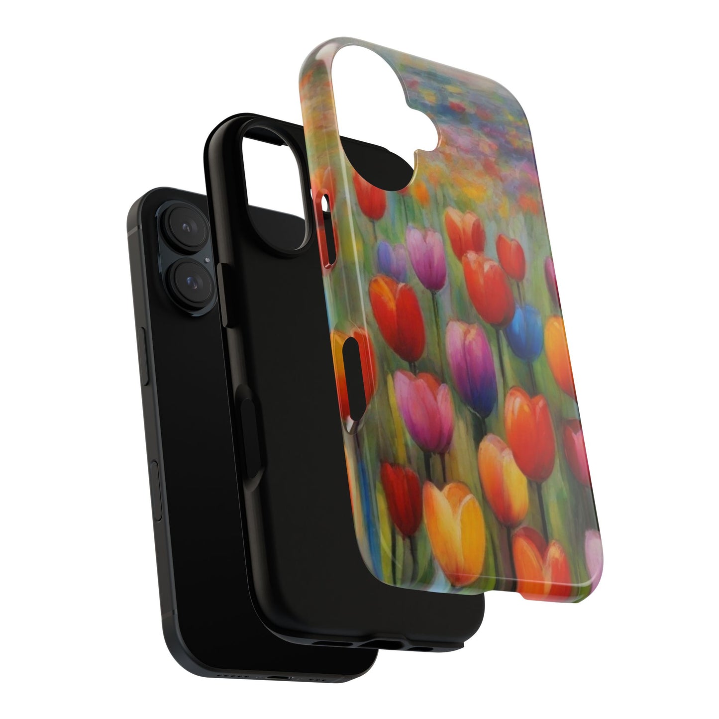 iPhone Tough Case Phone Case for iPhone 14\15\16 – Dual Layer, Matte/Glossy Finish, Wireless Charging Compatible, Colorful Tulip Phone Case