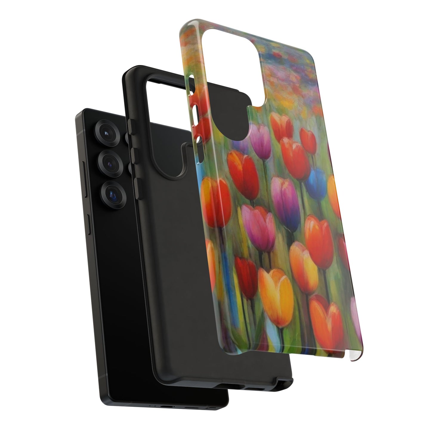Tough Case Phone Case for Samsung Galaxy S25/S24– Dual Layer, Matte/Glossy Finish, Wireless Charging Compatible, Colorful Tulip Phone Case