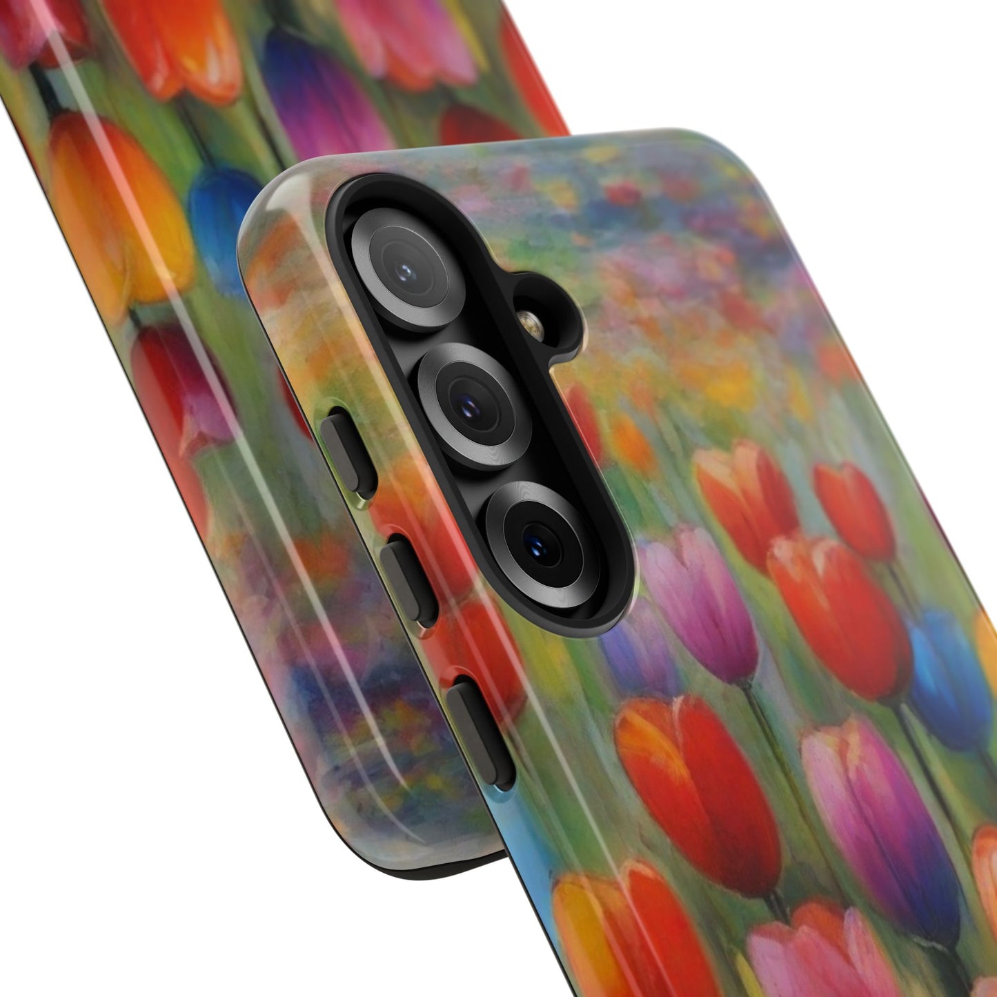 Tough Case Phone Case for Samsung Galaxy S25/S24– Dual Layer, Matte/Glossy Finish, Wireless Charging Compatible, Colorful Tulip Phone Case