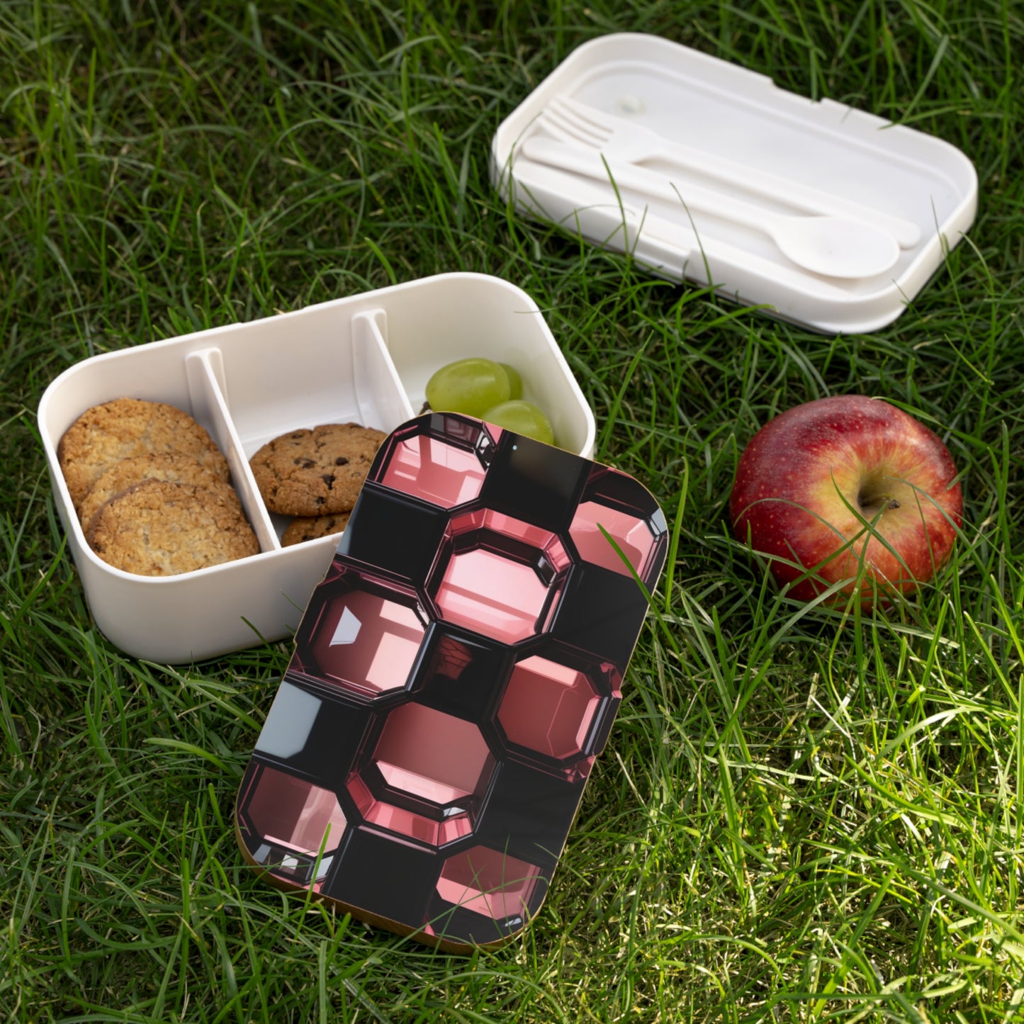 Stylish Bento Box Lunchbox – Portable, Designer Food Container with Wooden Lid & Two Moveable Compartments for Work, School & Picnics