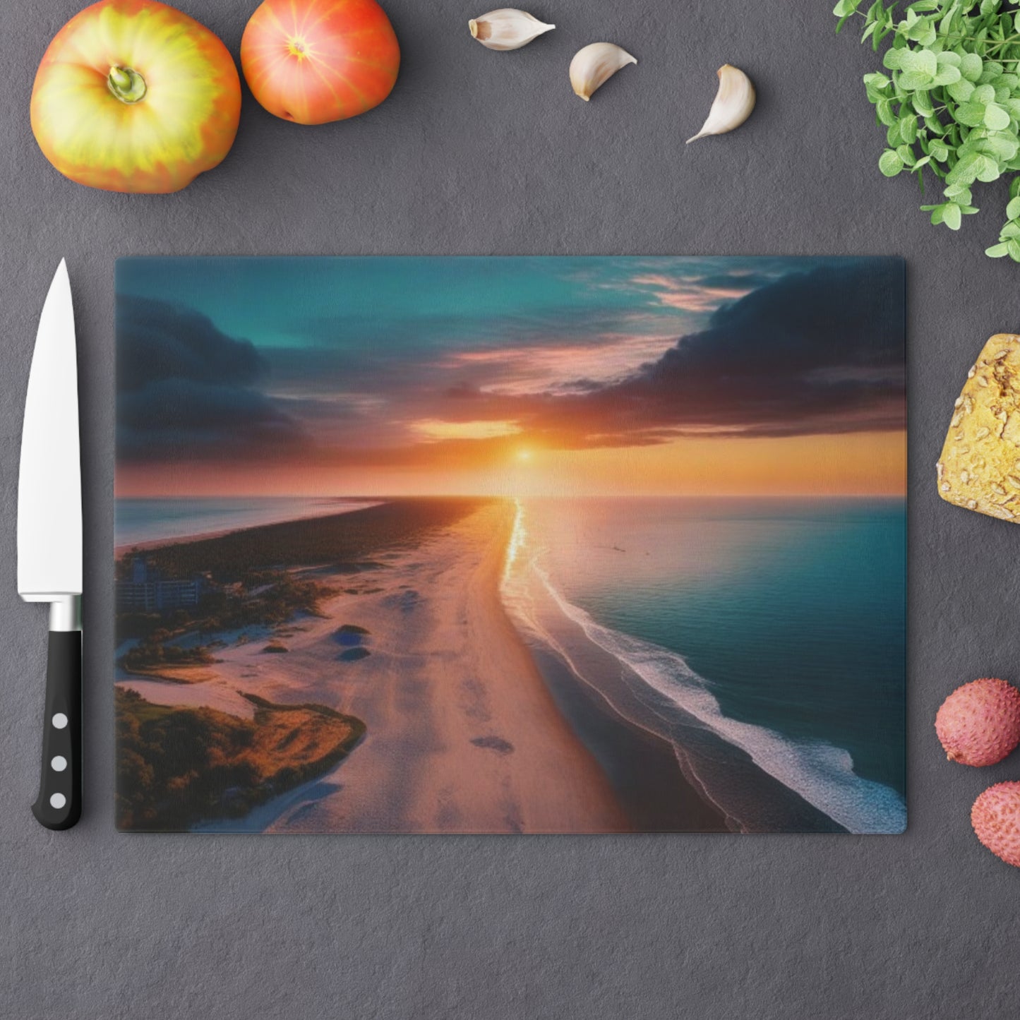 Tempered Glass Cutting Board – Hygienic, Scratch-Resistant, Dishwasher-Safe | Modern Kitchen Essential, Sunset Beach Cutting Board - Coastal Kitchen Decor