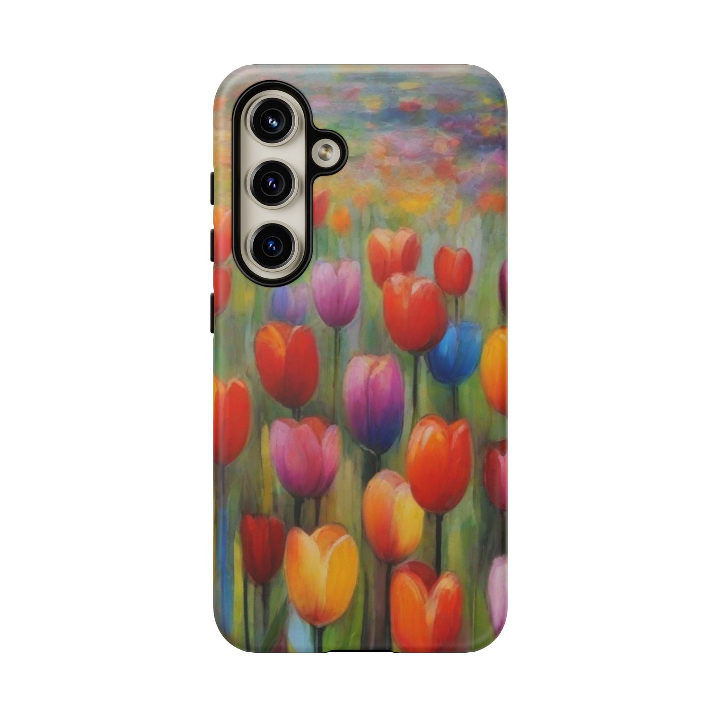 Tough Case Phone Case for Samsung Galaxy S25/S24– Dual Layer, Matte/Glossy Finish, Wireless Charging Compatible, Colorful Tulip Phone Case