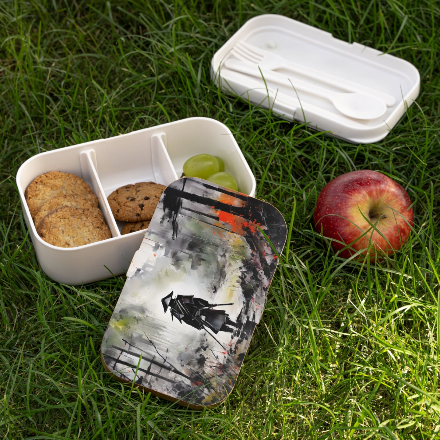 Stylish Bento Box Lunchbox – Portable, Designed Food Container with Wooden Lid & Two Moveable Compartments for Work, School & Picnics