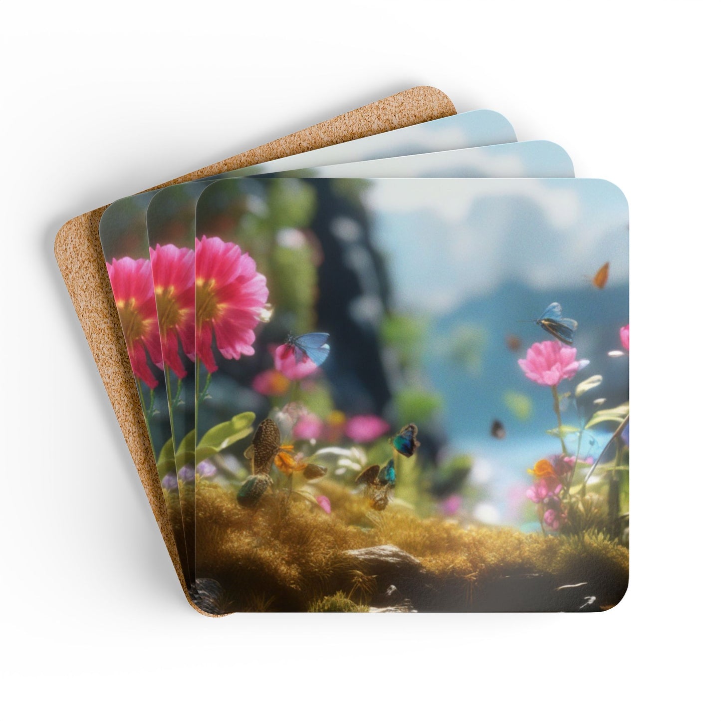Nature-Inspired Cork Coaster Set with Floral Design, Kitchen Decor, Kitchen Accessories
