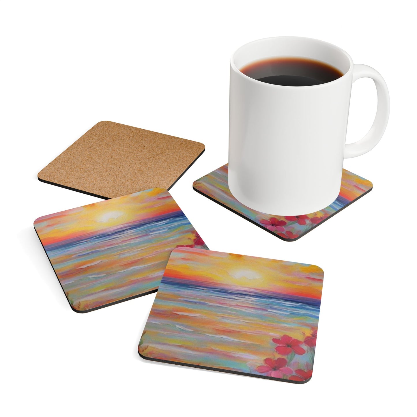 Designer Coaster Set – High-Gloss Drink Coasters with Cork Backing (Set of 4)