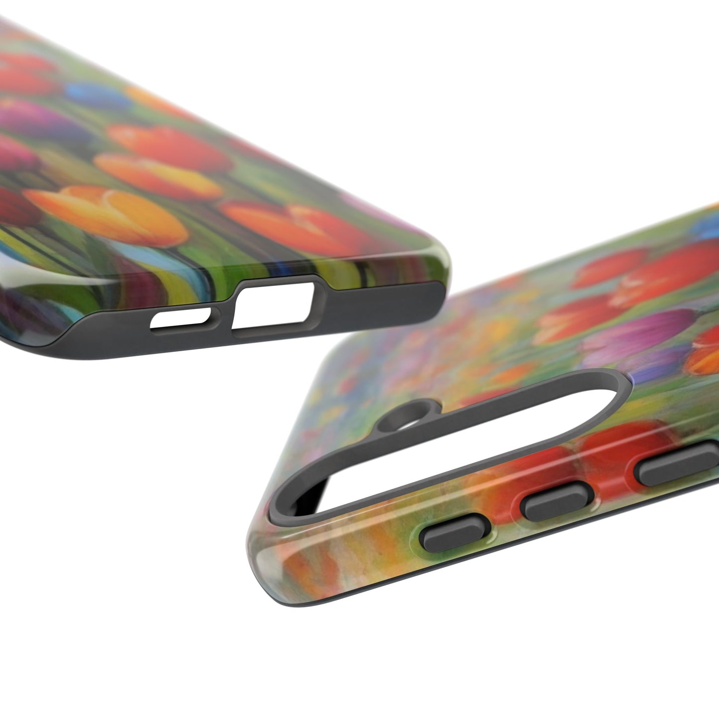 Tough Case Phone Case for Samsung Galaxy S25/S24– Dual Layer, Matte/Glossy Finish, Wireless Charging Compatible, Colorful Tulip Phone Case