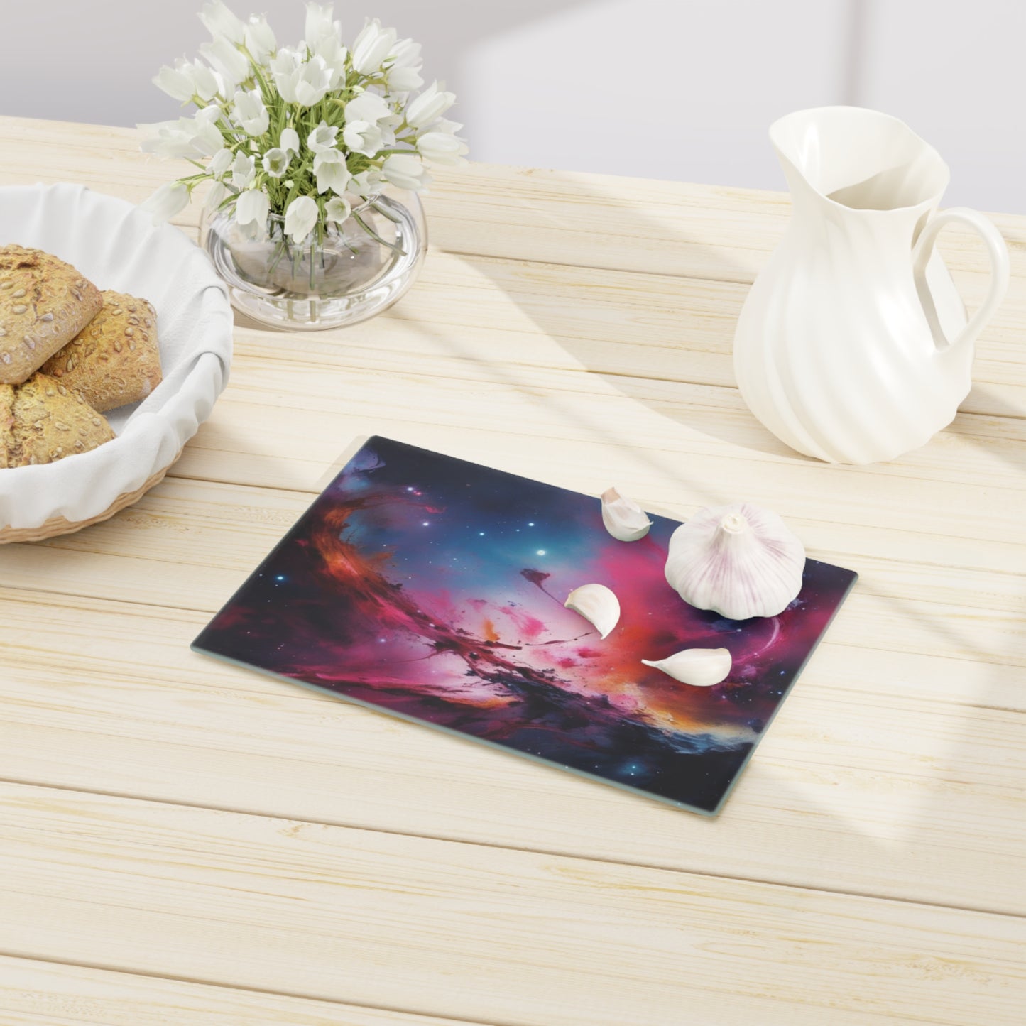Tempered Glass Cutting Board – Hygienic, Scratch-Resistant, Dishwasher-Safe | Modern Kitchen Essential, Galaxy-themed Cutting Board - Cosmic Kitchen Decor for Space Lovers
