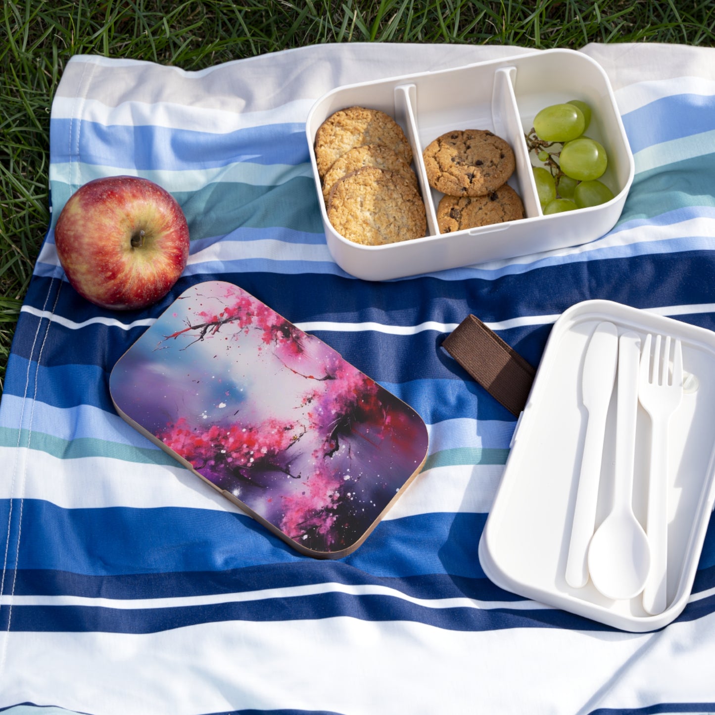 Stylish Bento Box Lunchbox – Portable, Designed Food Container with Wooden Lid & Two Moveable Compartments for Work, School & Picnics