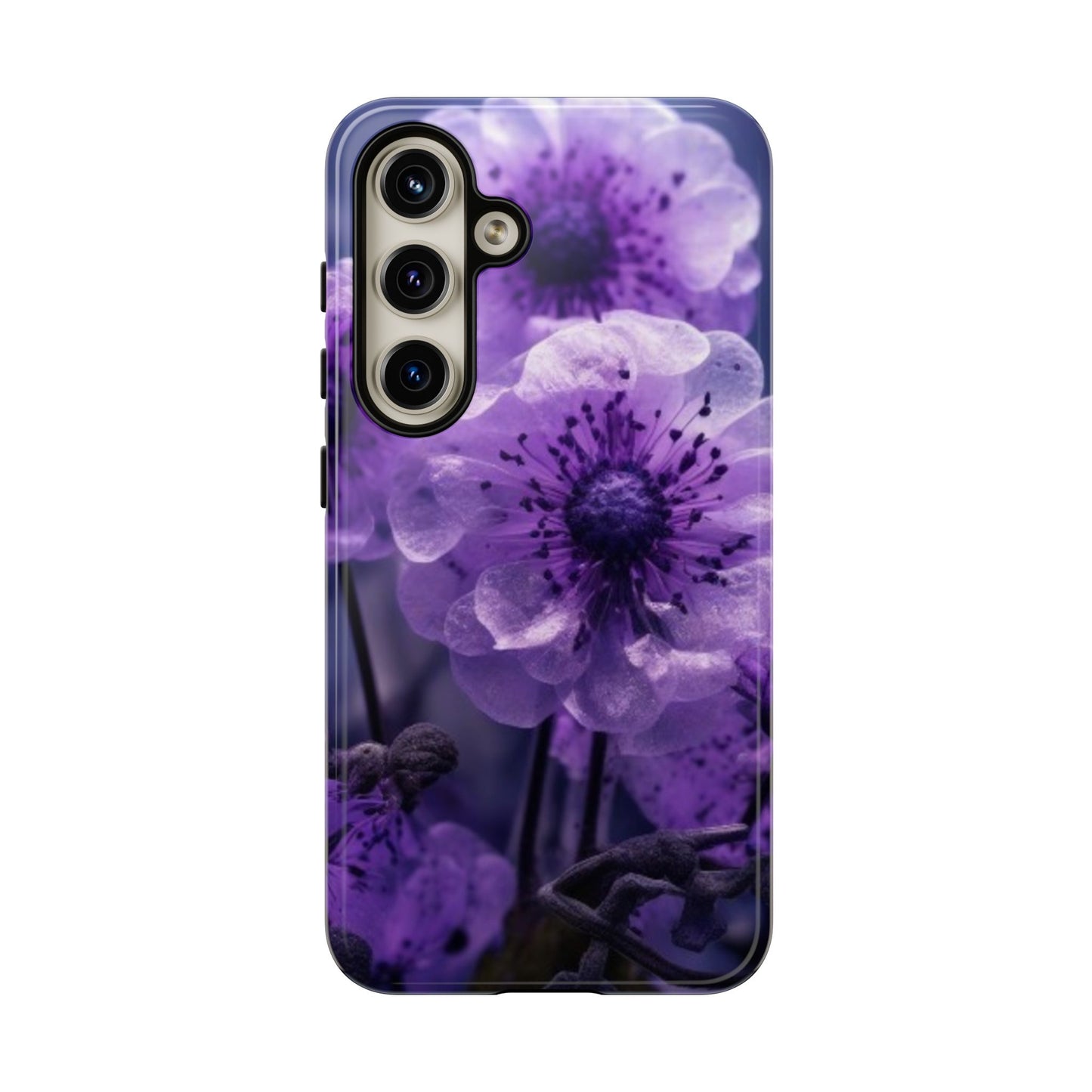 Purple Floral Tough Phone Case for Samsung Galaxy S25/S24/S23, Gifts for Her