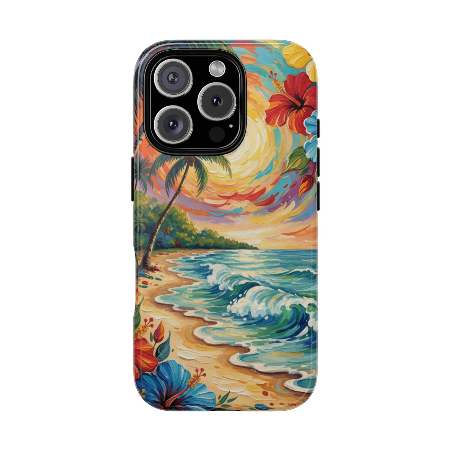 iPhone Tough Cases Phone Cases for iPhone 14\15\16\17 – Dual Layer, Matte/Glossy Finish, Wireless Charging Compatible, Tropical Sunset Phone Case — Beach Palm Tree Protective Tough Case, iPhone 17 protective case