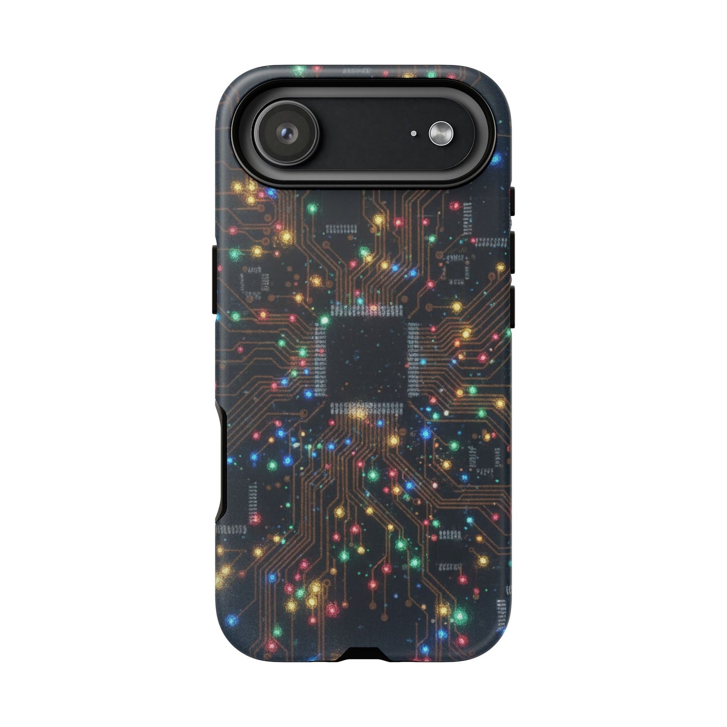 iPhone Tough Cases Phone Cases for iPhone 14\15\16\17 – Dual Layer, Matte/Glossy Finish, Wireless Charging Compatible, Circuit Board Phone Case – Colorful Microchip Tech Design, Durable Tough Case
