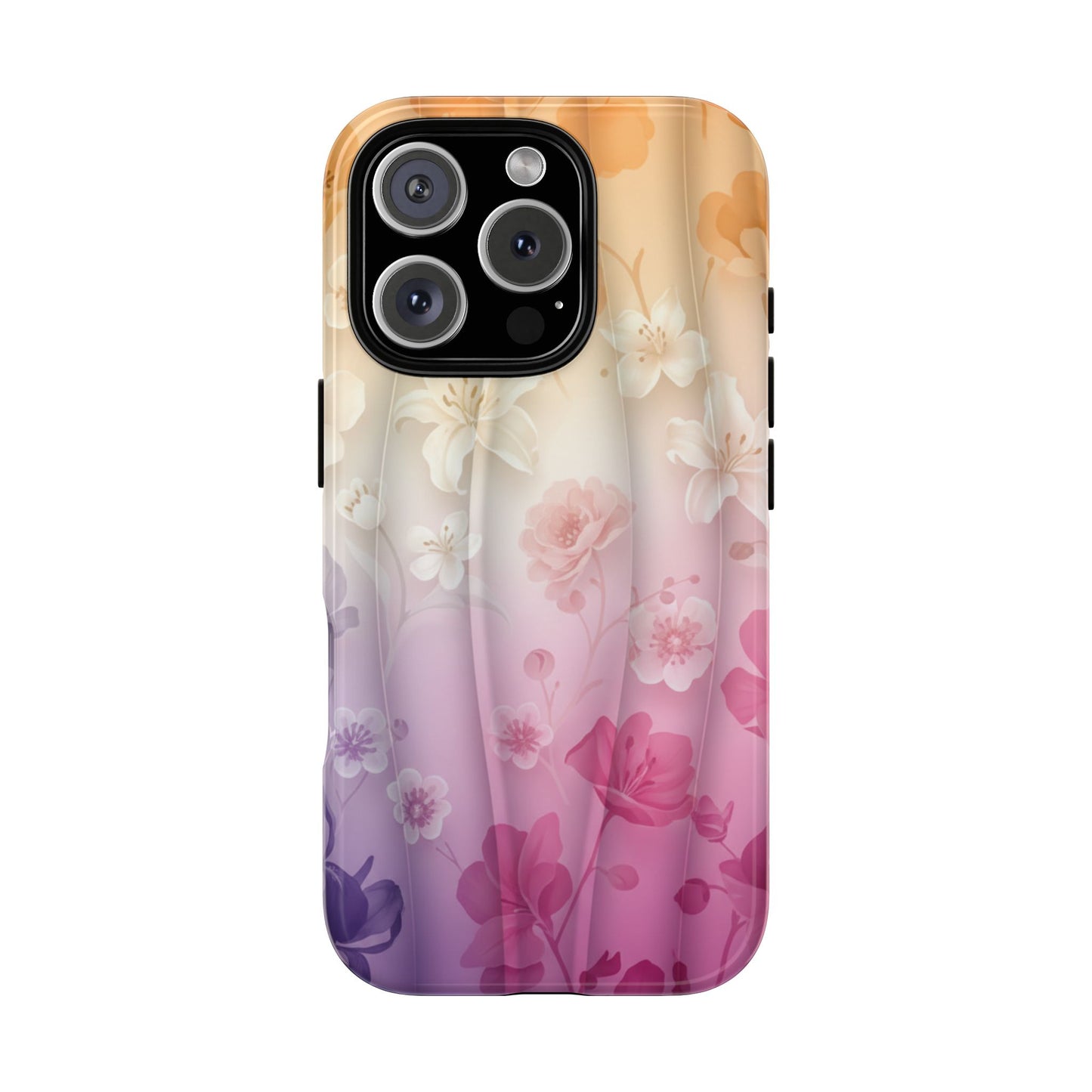 Floral Gradient Phone Case iPhone Tough Cases Phone Cases for iPhone 14\15\16\17 – Dual Layer, Matte/Glossy Finish, Wireless Charging Compatible - Pastel Ombre Flowers Protective Cover