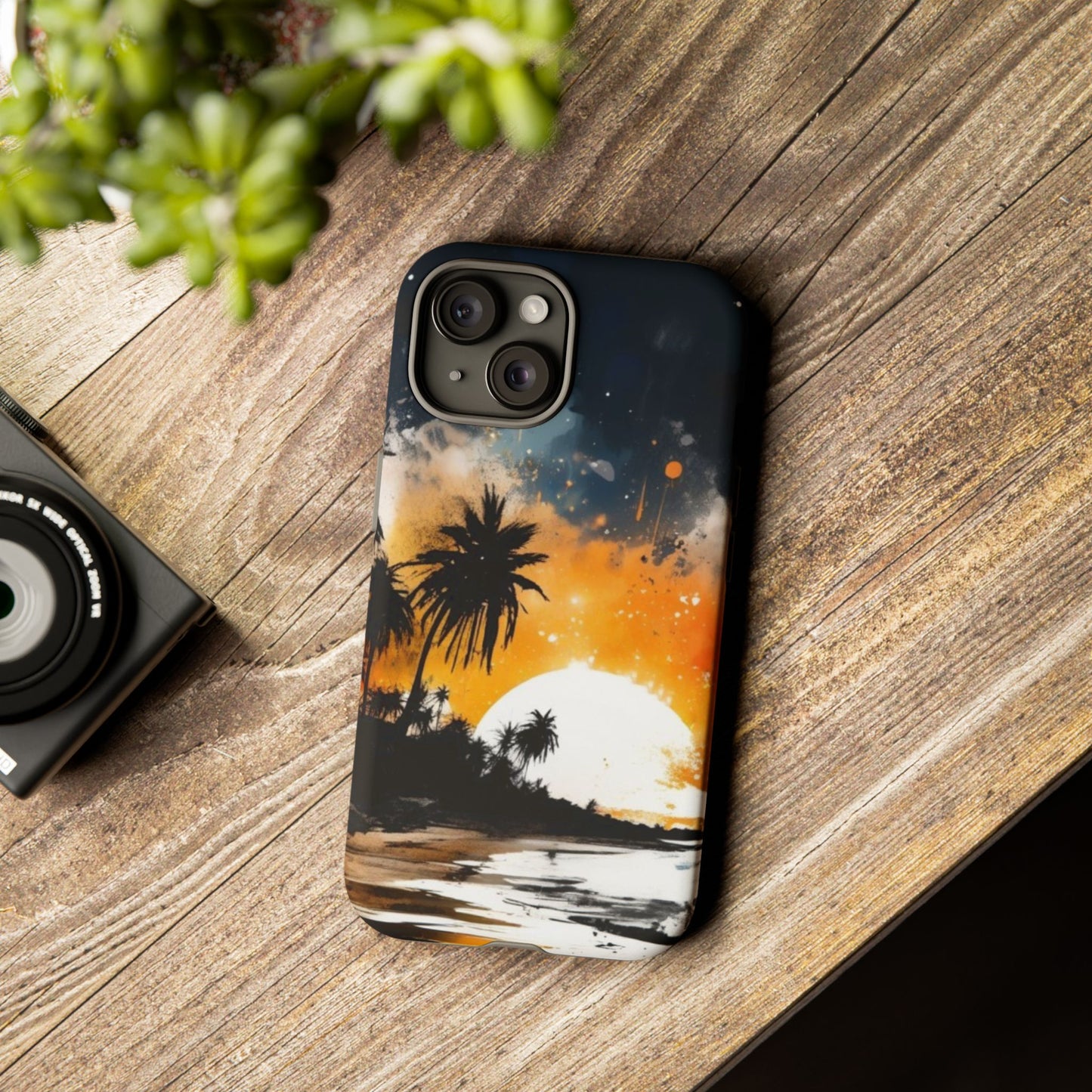 iPhone Tough Cases Phone Case for iPhone 14/15/16/17– Dual Layer, Matte/Glossy Finish, Wireless Charging Compatible, Tropical Sunset Design, Beach Lover Gift, Custom Phone Cover, Summer Vibes, Vacation Essentials
