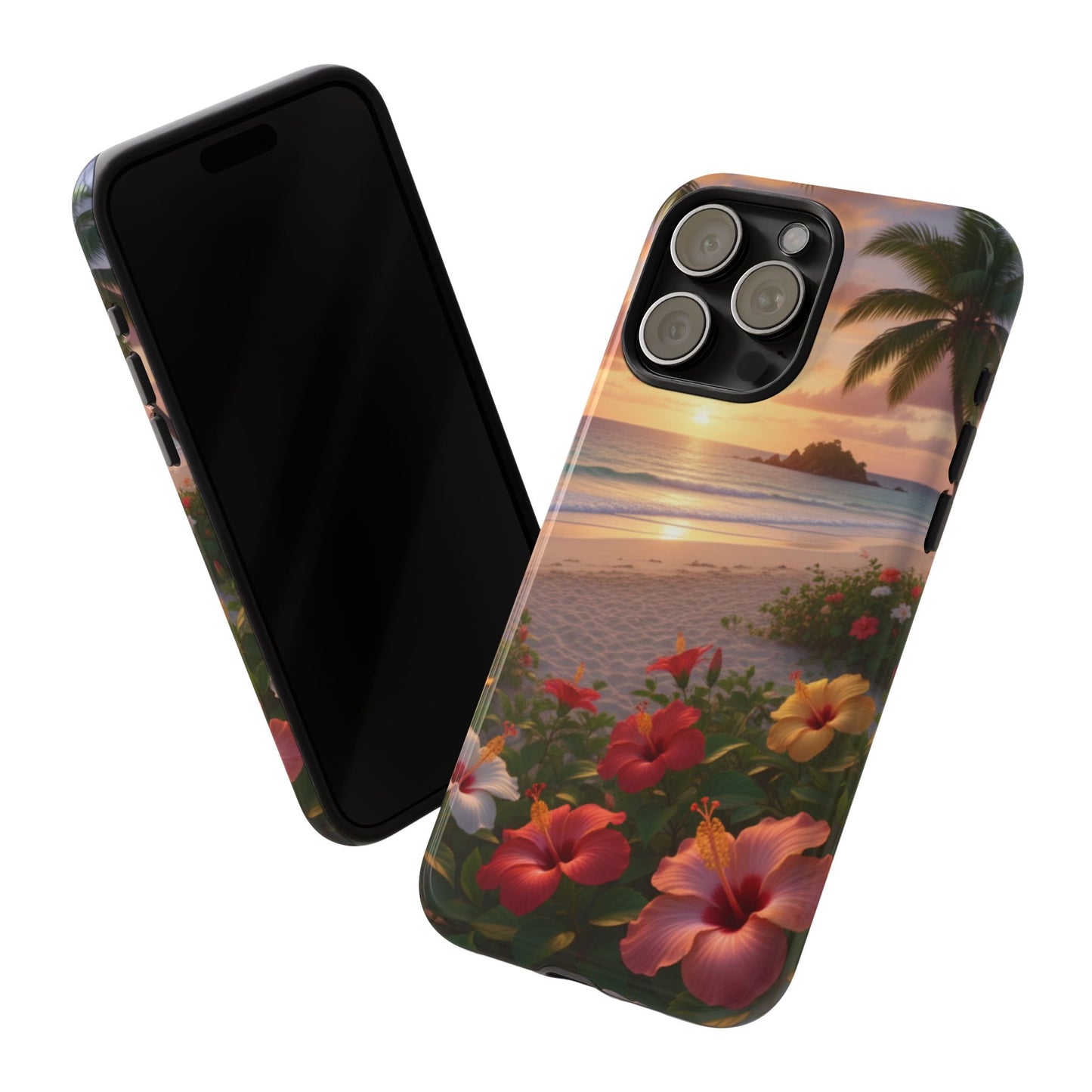 iPhone Tough Cases Phone Cases for iPhone 14\15\16\17 – Dual Layer, Matte/Glossy Finish, Wireless Charging CompatibleTough Cases — Tropical Sunset Hibiscus Phone Case