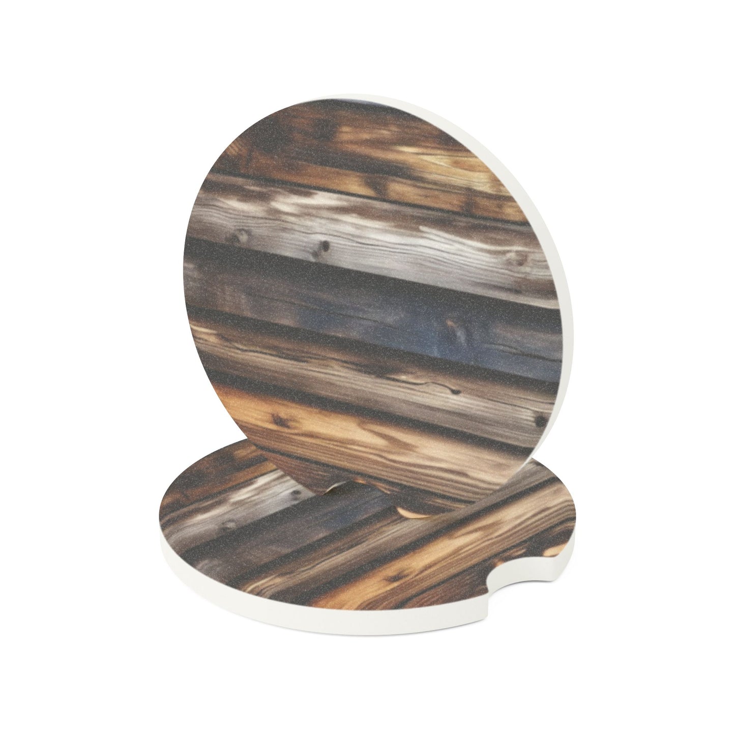Rustic Wood Grain Soapstone Car Coaster – Round Cup Holder Absorbent Mat