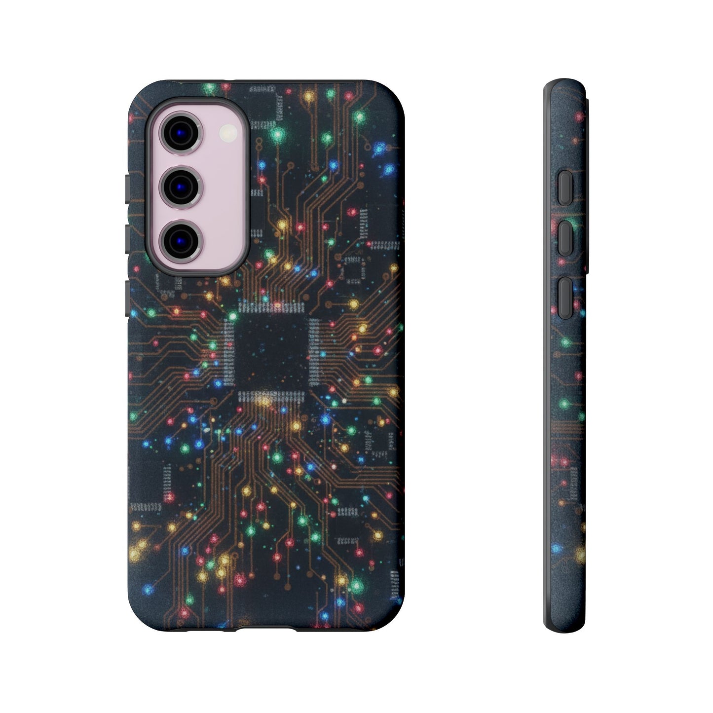Tough Cases Phone Cases for Samsung Galaxy S25/S24/S23/S22 – Dual Layer, Matte/Glossy Finish, Wireless Charging Compatible, Circuit Board Glow Phone Case — Techy Microchip LED Design