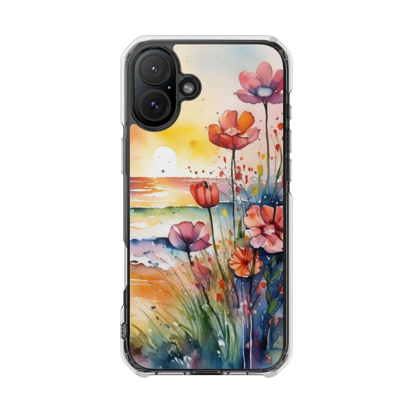 Floral Magnetic Phone Case for iPhone 14\15\16- Clear Impact Protection, Beach case, iphone 16 pro max, iPhone case