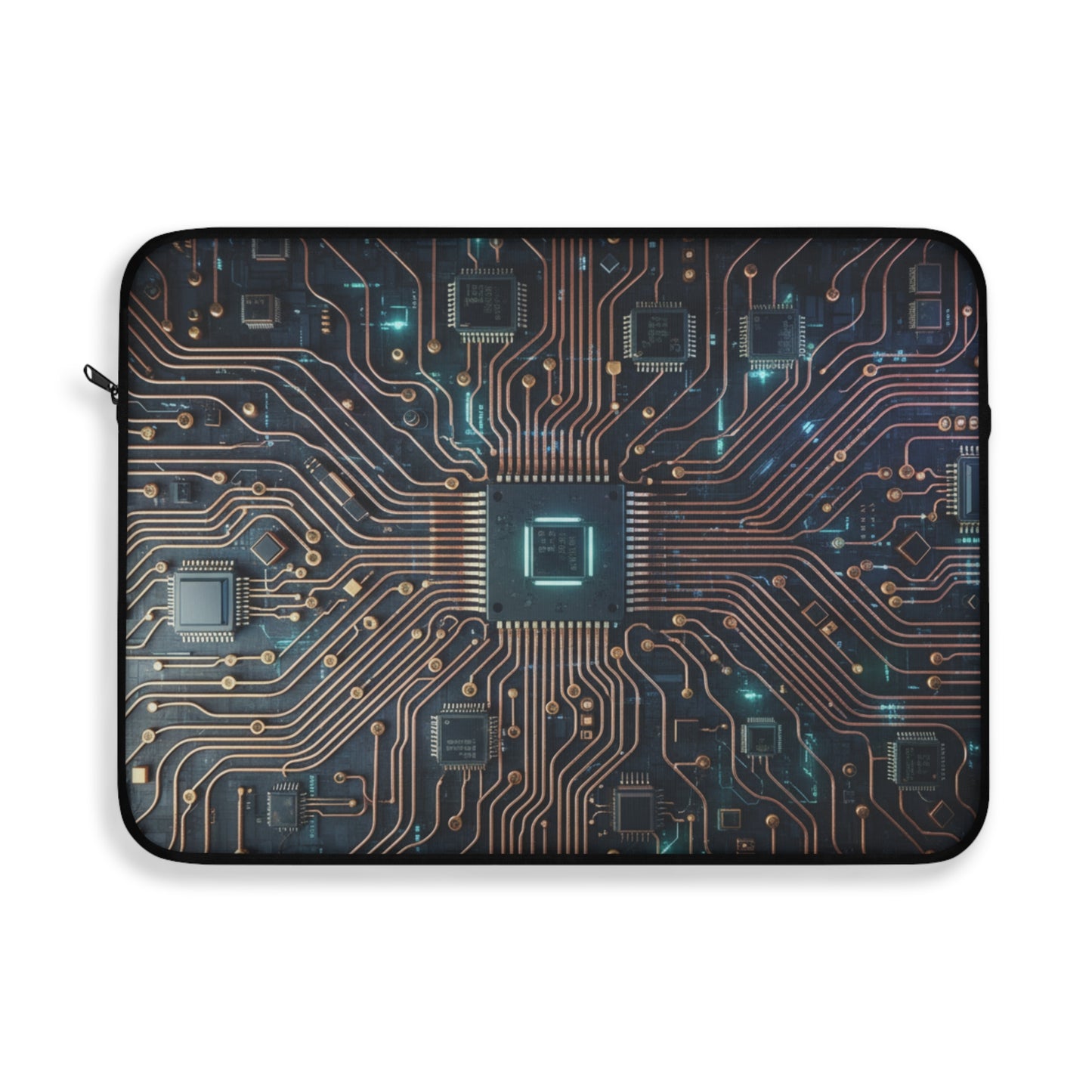 Circuit Board Laptop Sleeve — Tech Microchip Design, printed design evokes the silent hum of processors and data flowing along copper, Tech Accessories