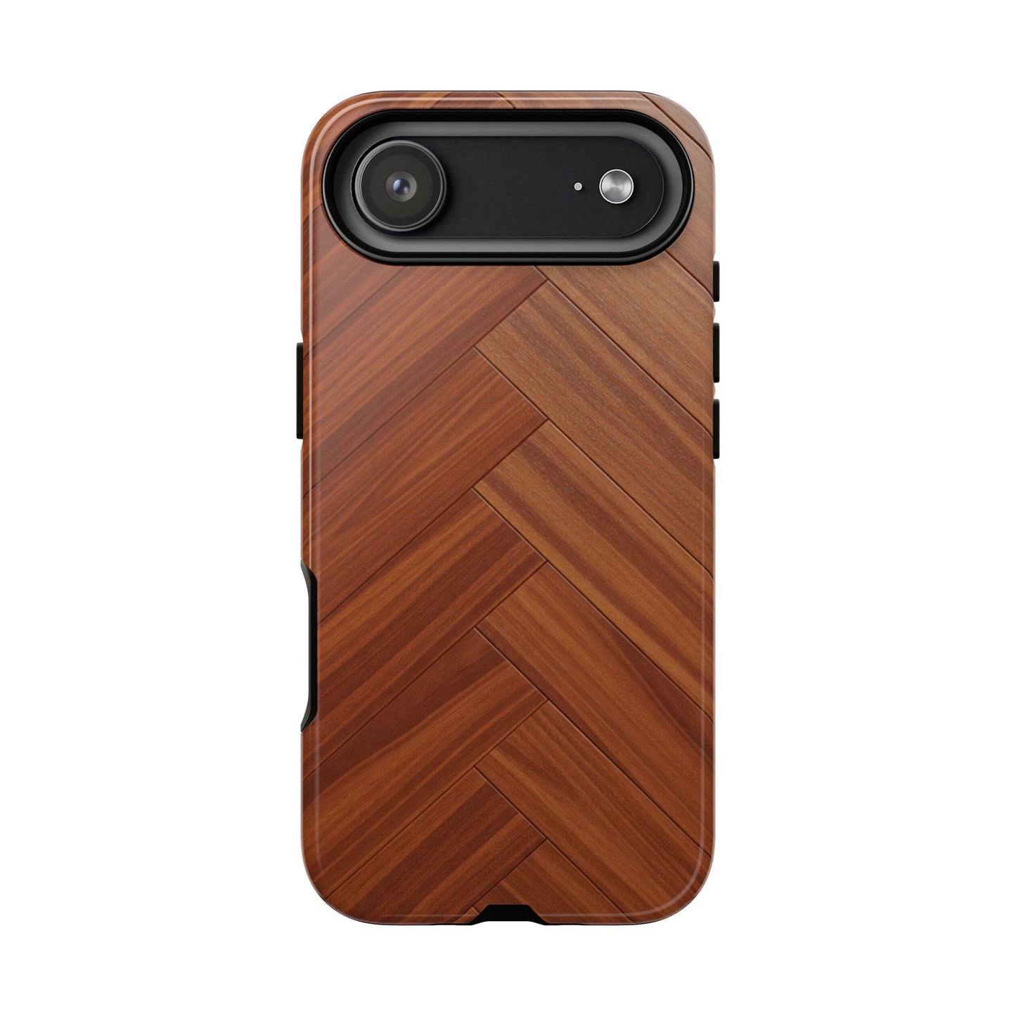 iPhone Tough Cases Phone Cases for iPhone 14\15\16\17 – Dual Layer, Matte/Glossy Finish, Wireless Charging Compatible. Plastic Woodgrain Herringbone Design Phone Case