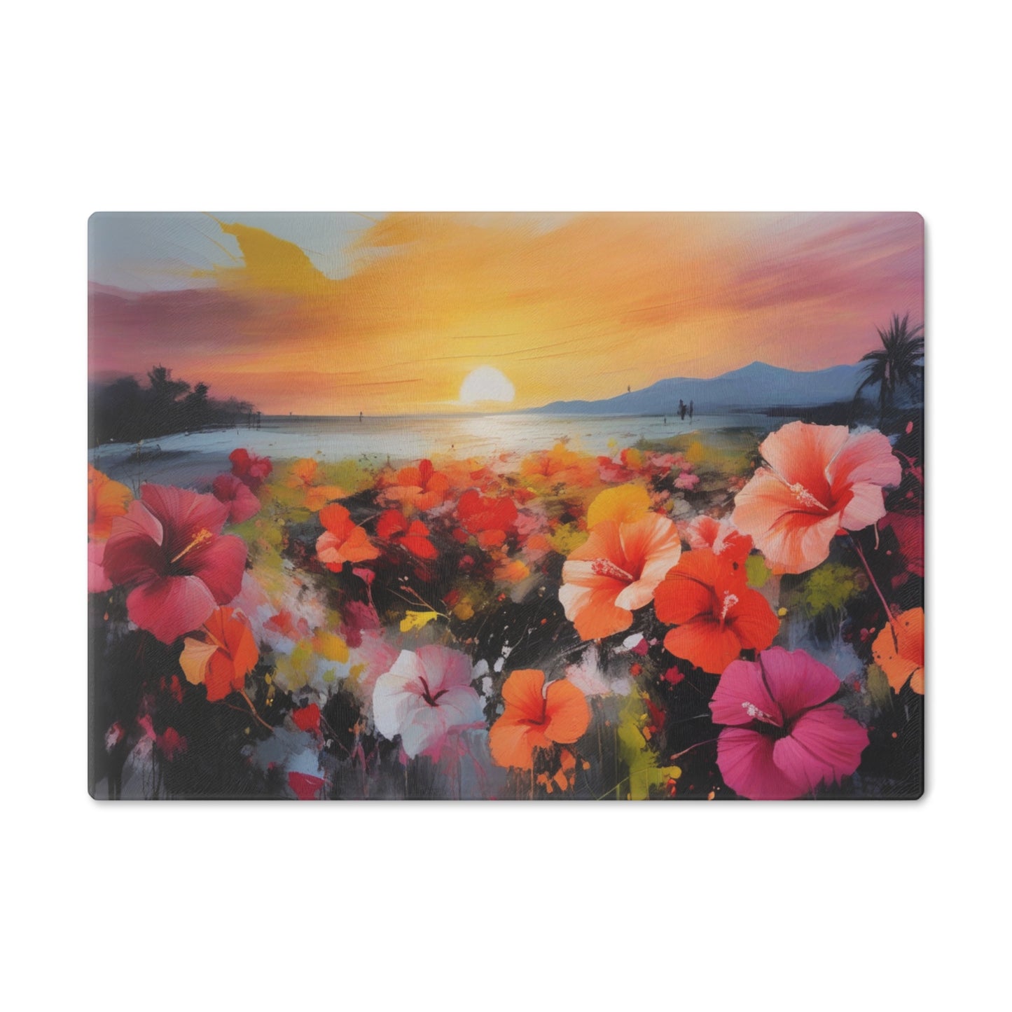 Tempered Glass Cutting Board – Hygienic, Scratch-Resistant, Dishwasher-Safe | Modern Kitchen Essential, Vibrant Floral Sunset Cutting Board - Artistic Kitchen Decor
