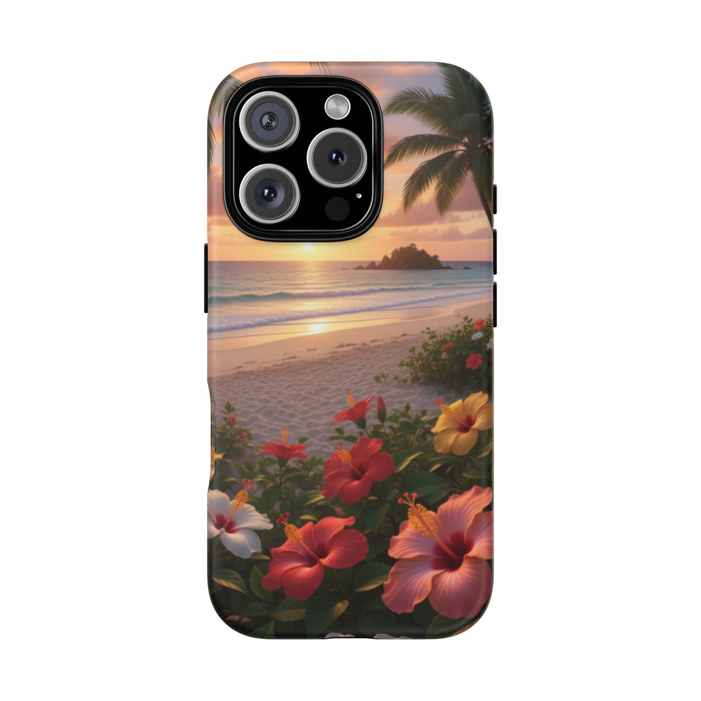 iPhone Tough Cases Phone Cases for iPhone 14\15\16\17 – Dual Layer, Matte/Glossy Finish, Wireless Charging CompatibleTough Cases — Tropical Sunset Hibiscus Phone Case