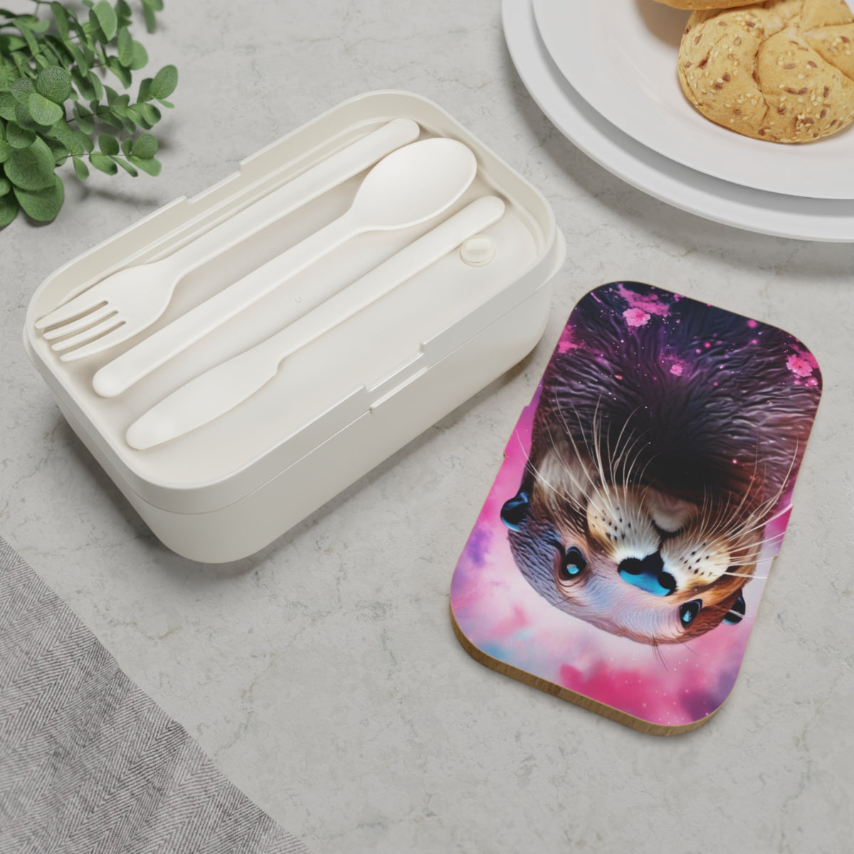 Stylish Bento Box Lunchbox – Portable, Designed Food Container with Wooden Lid & Two Moveable Compartments for Work, School & Picnics