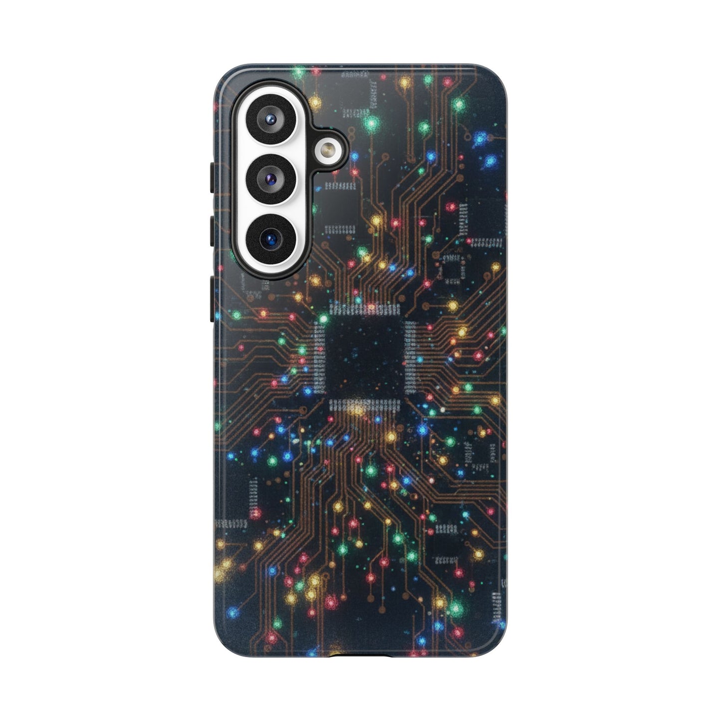 Tough Cases Phone Cases for Samsung Galaxy S25/S24/S23/S22 – Dual Layer, Matte/Glossy Finish, Wireless Charging Compatible, Circuit Board Glow Phone Case — Techy Microchip LED Design