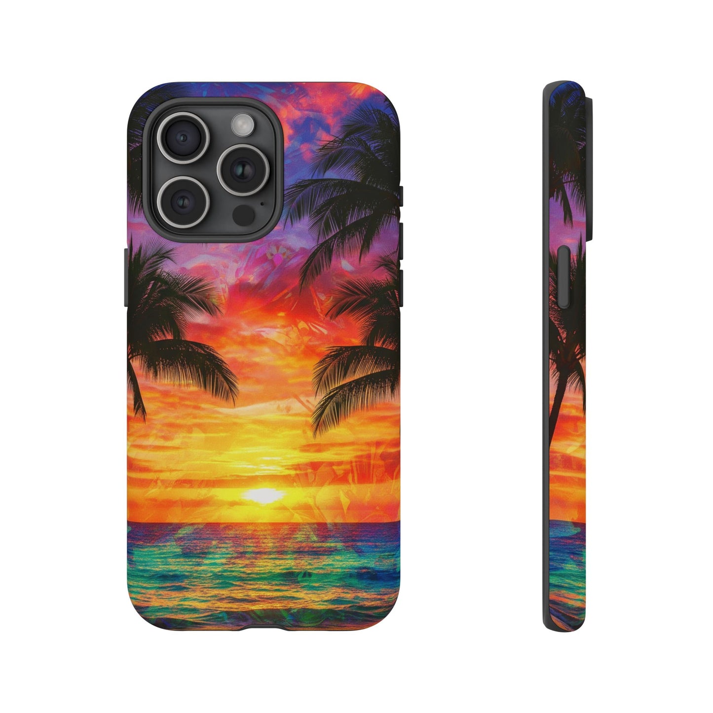 iPhone Tough Cases Phone Cases for iPhone 14\15\16\17. Tropical Sunset Phone Case — Palm Tree Beach Protective Cover
