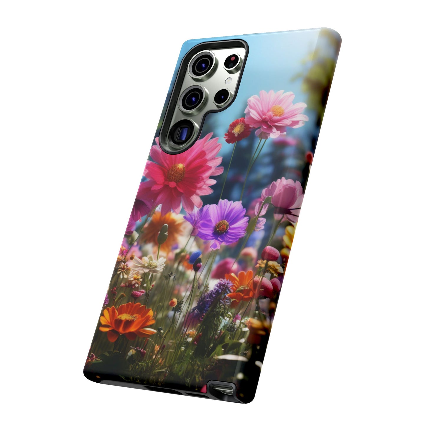 Tough Cases Phone Cases for Samsung Galaxy S25/S24/S23 – Dual Layer, Matte/Glossy Finish, Wireless Charging Compatible, Floral Meadow Tough Phone Case – Colorful Wildflower Protective Cover