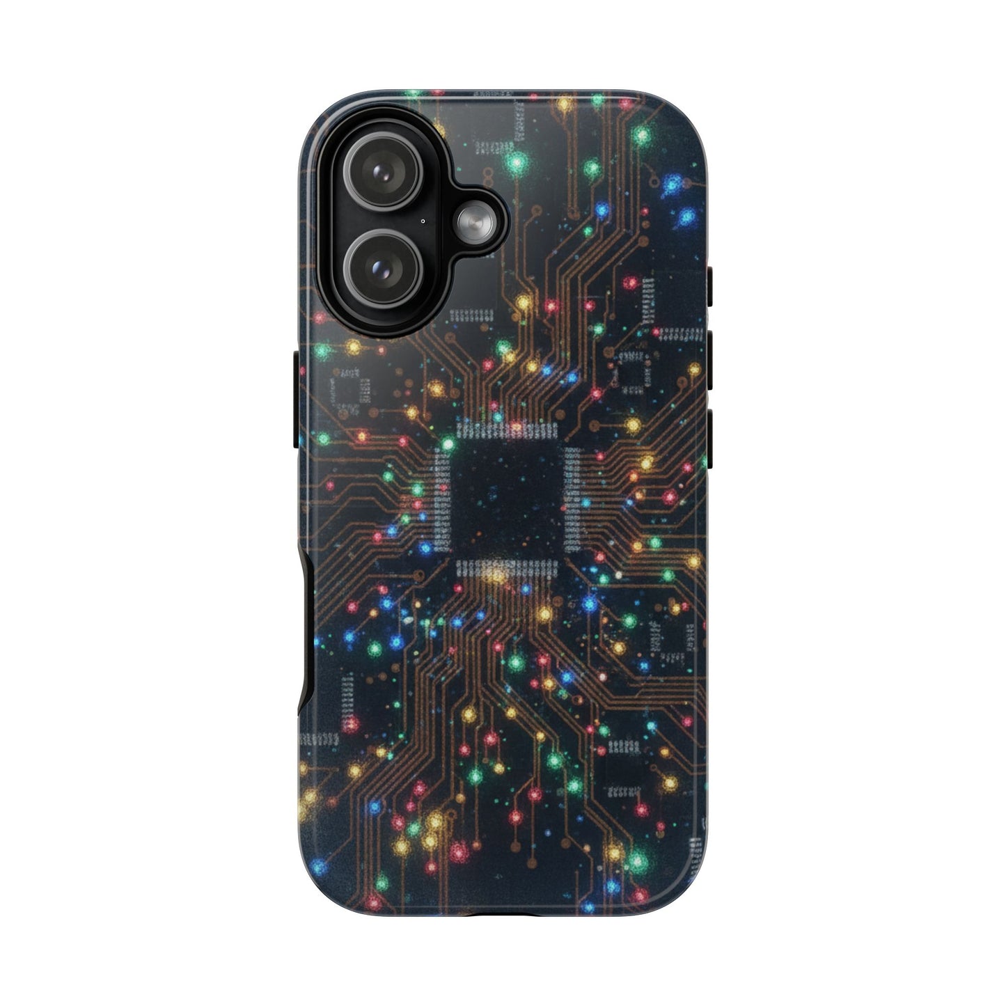 iPhone Tough Cases Phone Cases for iPhone 14\15\16\17 – Dual Layer, Matte/Glossy Finish, Wireless Charging Compatible, Circuit Board Phone Case – Colorful Microchip Tech Design, Durable Tough Case