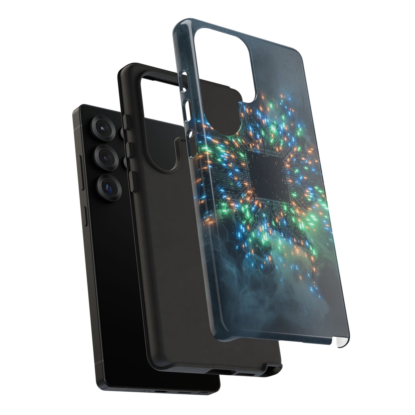 Tough Cases for Samsung Galaxy S25/S24/S23/S22 – Dual Layer, Matte/Glossy Finish, Wireless Charging CompatibleGalaxy, Circuit Phone Case — Colorful Microchip Glow Protective Tough Case