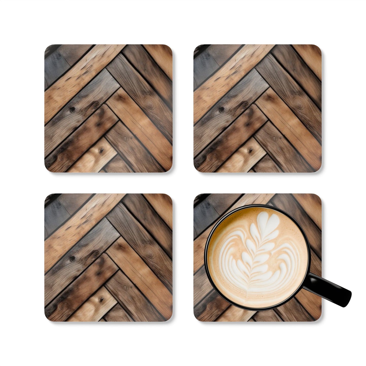 Designer Cork Coaster Set – High-Gloss Drink Coasters with Cork Backing (Set of 4) Rustic Corkwood Coaster Set - Eco-Friendly Drinkware Essentials for Home Decor and Gifts
