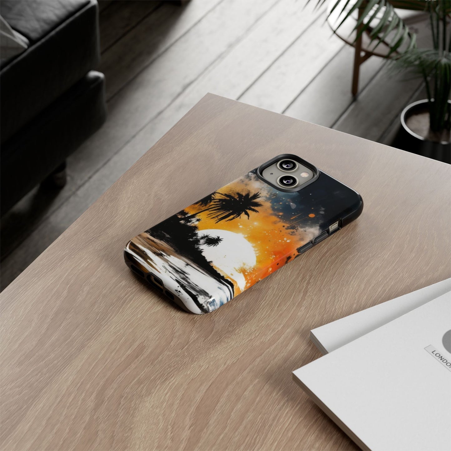 iPhone Tough Cases Phone Case for iPhone 14/15/16/17– Dual Layer, Matte/Glossy Finish, Wireless Charging Compatible, Tropical Sunset Design, Beach Lover Gift, Custom Phone Cover, Summer Vibes, Vacation Essentials