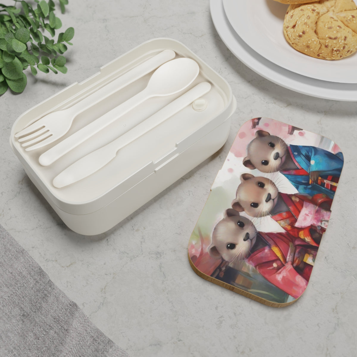 Stylish Bento Box Lunchbox – Portable, Designed Food Container with Wooden Lid & Two Moveable Compartments for Work, School & Picnics