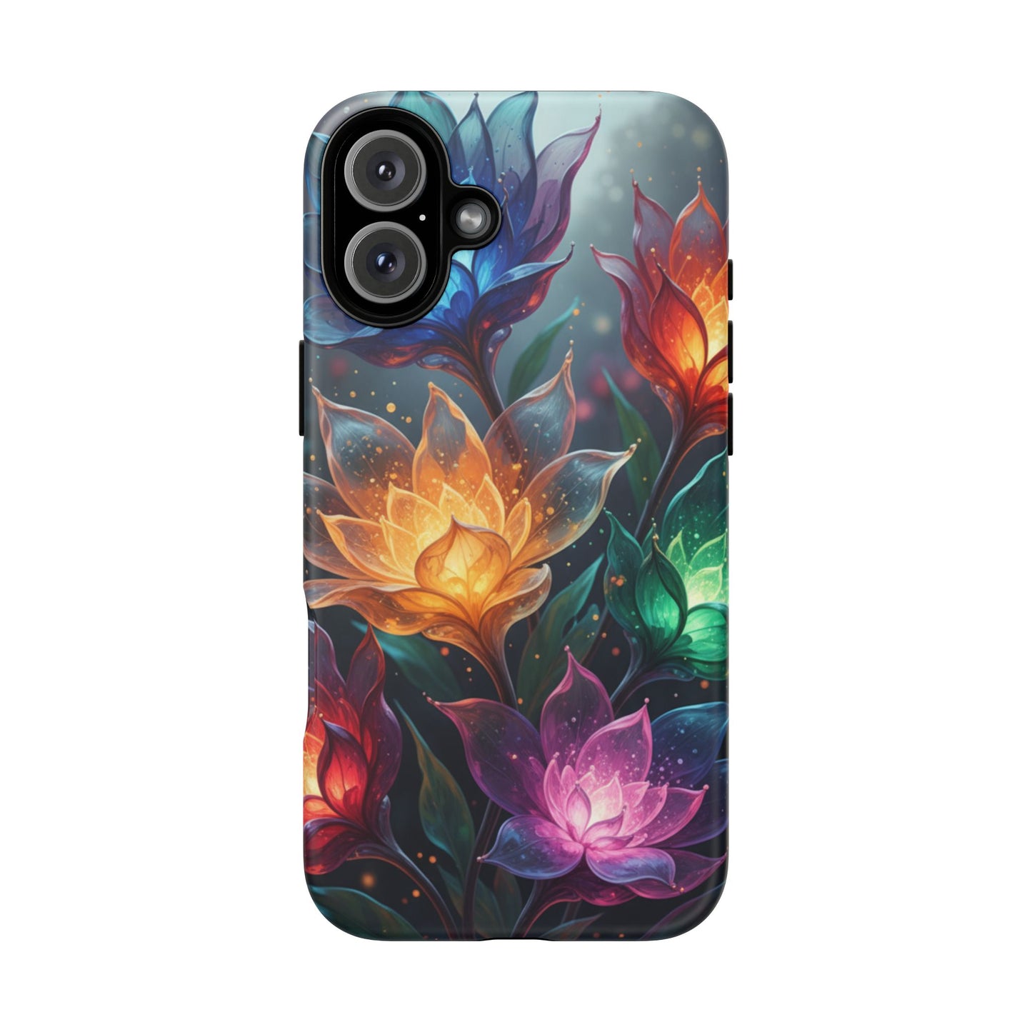 iPhone Tough Cases Phone Cases for iPhone 14\15\16\17 – Dual Layer, Matte/Glossy Finish, Wireless Charging CompatibleFloral Lotus Tough Phone Case - Colorful Glowing Flowers Protective Cover