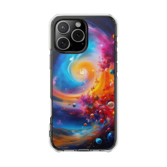 Magnetic Impact Phone Case for iPhone 16/15/14 — Colorful Cosmic Swirl Design