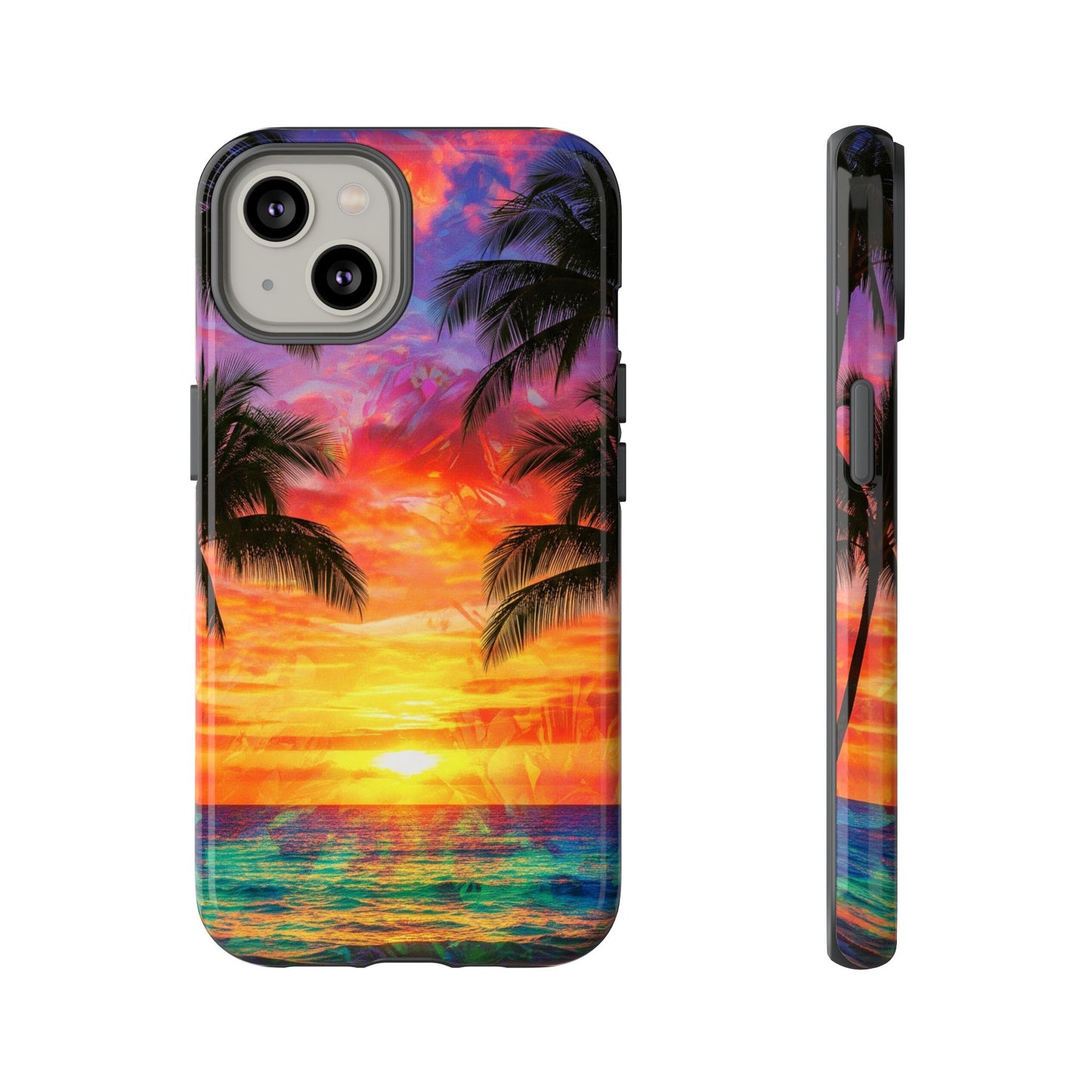 iPhone Tough Cases Phone Cases for iPhone 14\15\16\17. Tropical Sunset Phone Case — Palm Tree Beach Protective Cover