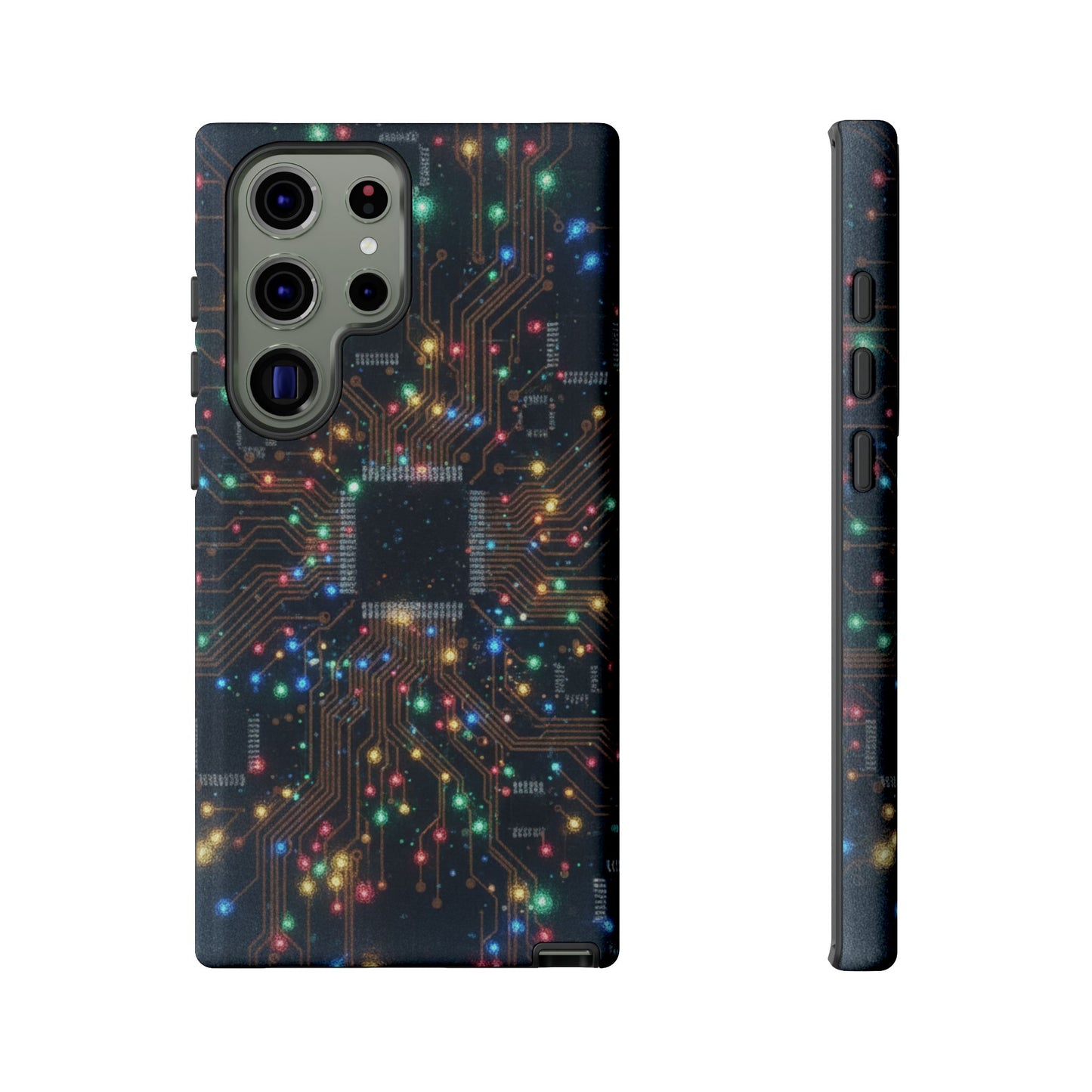 Tough Cases Phone Cases for Samsung Galaxy S25/S24/S23/S22 – Dual Layer, Matte/Glossy Finish, Wireless Charging Compatible, Circuit Board Glow Phone Case — Techy Microchip LED Design
