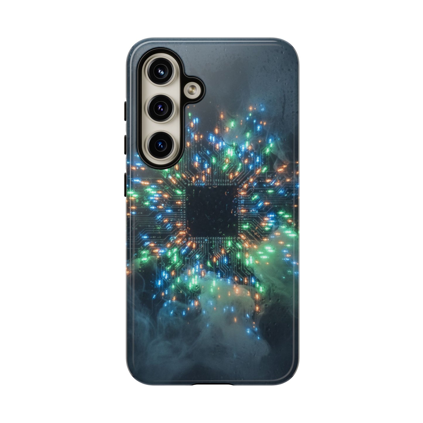 Tough Cases for Samsung Galaxy S25/S24/S23/S22 – Dual Layer, Matte/Glossy Finish, Wireless Charging CompatibleGalaxy, Circuit Phone Case — Colorful Microchip Glow Protective Tough Case