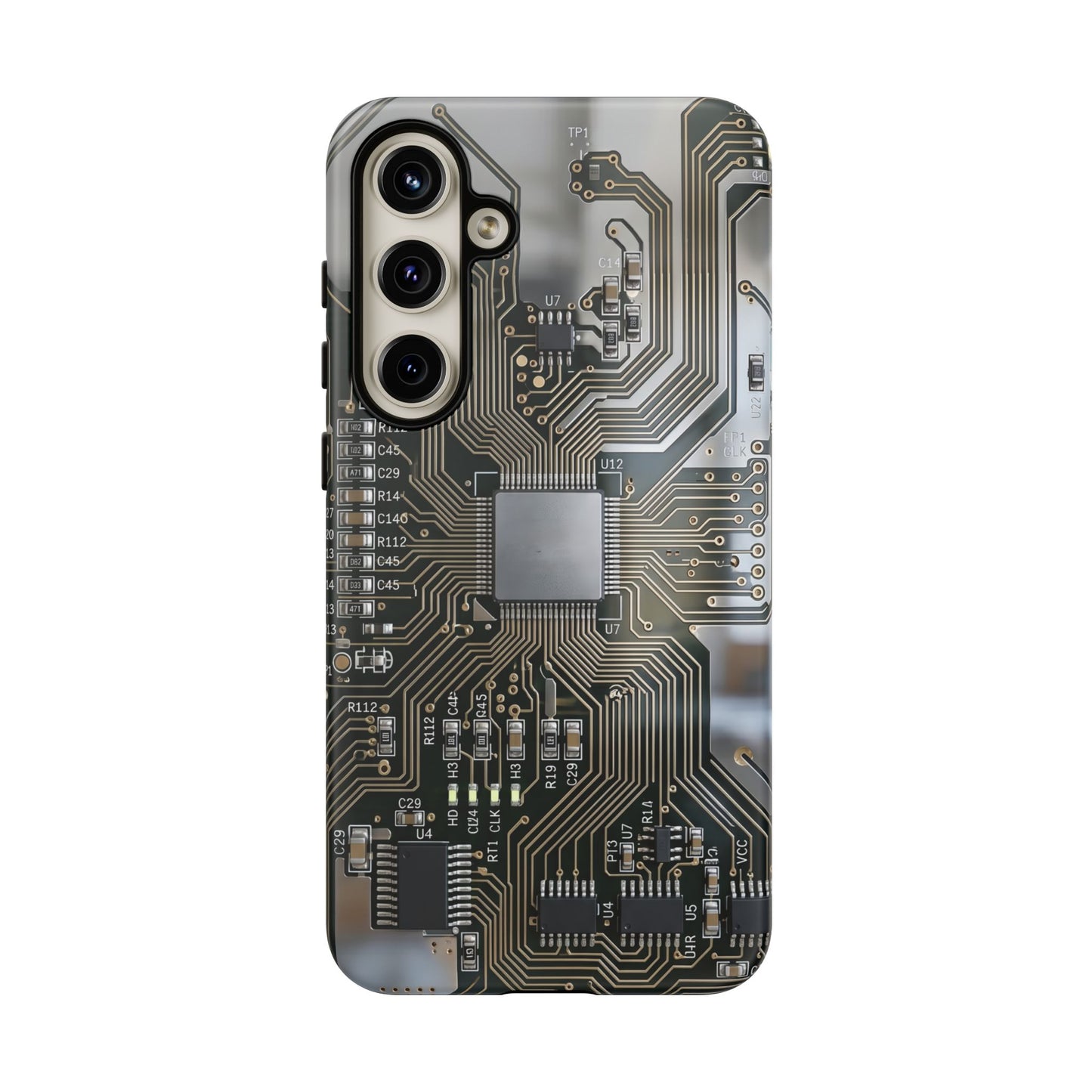 Tough Cases Phone Cases for Samsung Galaxy S25/S24/S23/S22 – Dual Layer, Matte/Glossy Finish, Wireless Charging Compatible, Circuit Board Phone Case — Tech Circuitry Protective Phone Cover