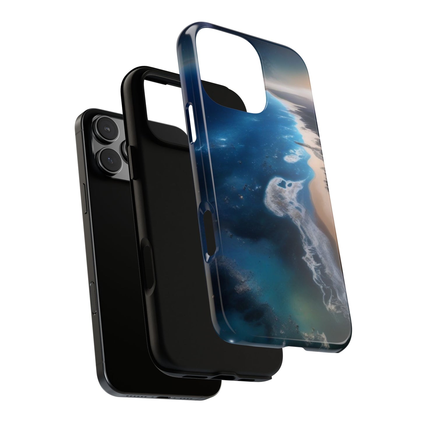 iPhone Tough Case Phone Case for iPhone 14\15\16 – Dual Layer, Matte/Glossy Finish, Wireless Charging Compatible, Ocean Waves Phone Case - Tough and Stylish Protection for Beach Lovers