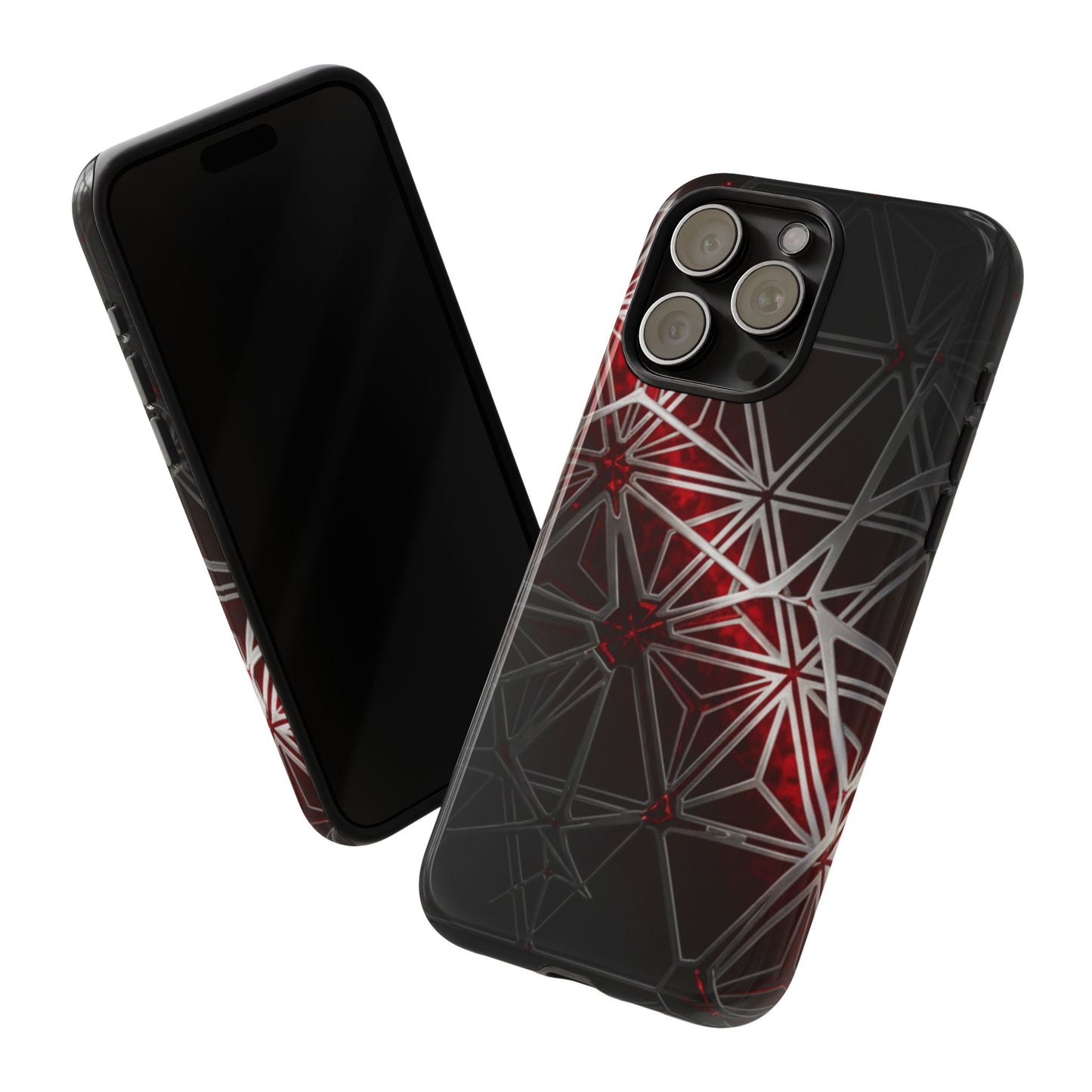 iPhone Tough Cases Phone Cases for iPhone 14\15\16\17 – Dual Layer, Matte/Glossy Finish, Wireless Charging Compatible. Geometric Tough Phone Case — Red & Black Abstract Protective Cover