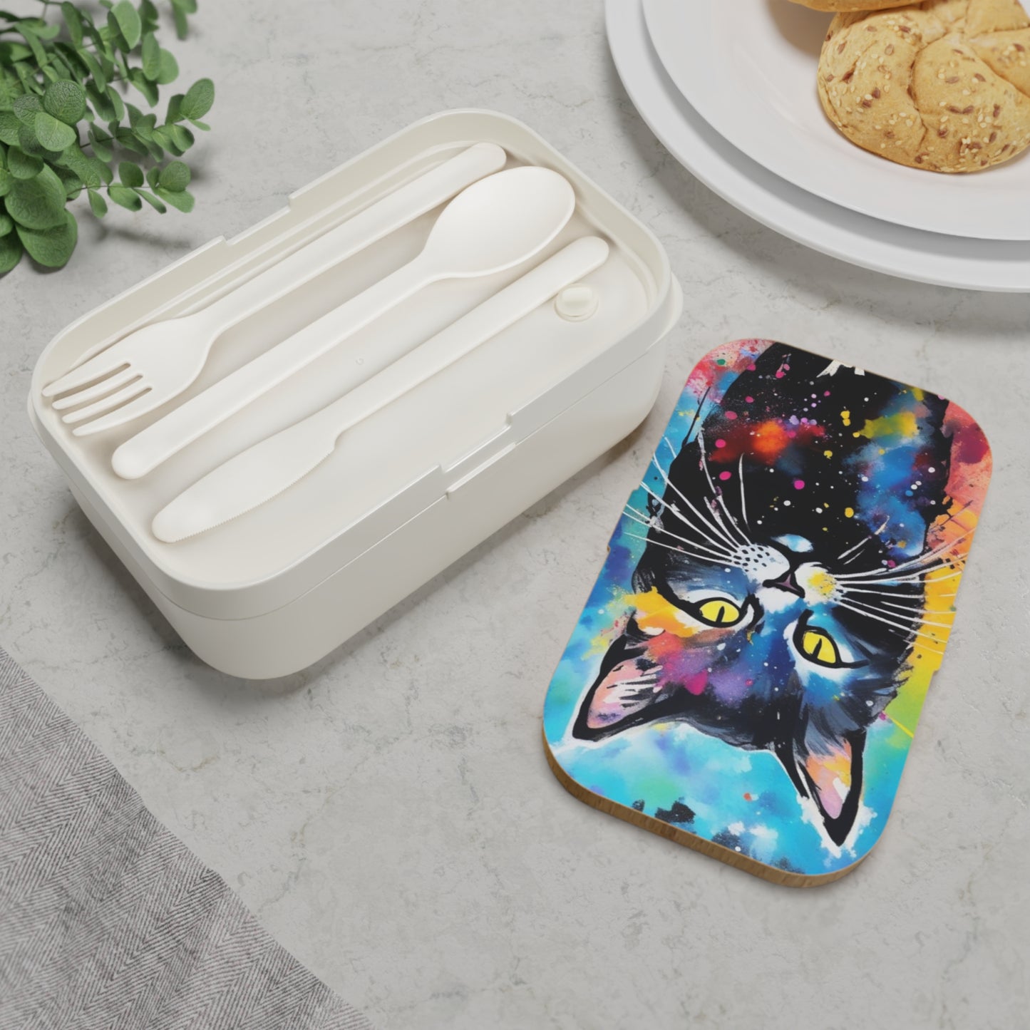 Colorful Galaxy Cat Bento Box — Artistic Cat Lunch Box for Kids & Adults