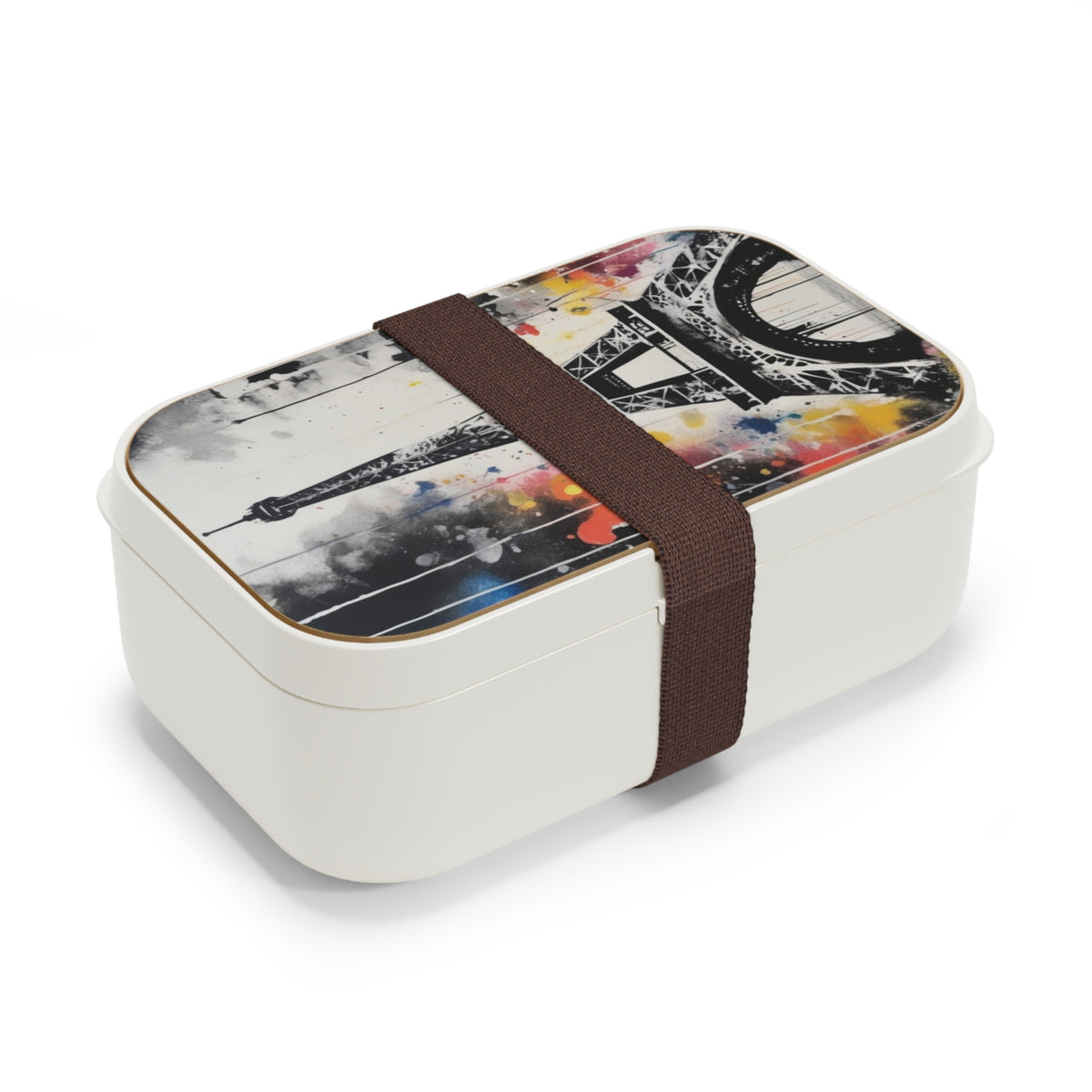 Stylish Bento Box Lunchbox – Portable, Designed Food Container with Wooden Lid & Two Moveable Compartments for Work, School & Picnics